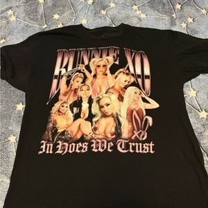 Black Graphic Tee with Pink Accents